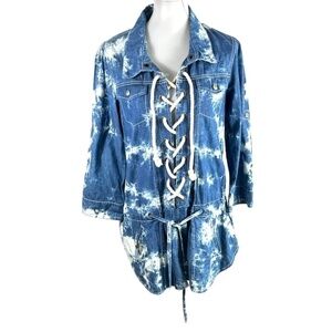 Apple Bottom Y2K Bleach Dyed Lace Up Top SZ L